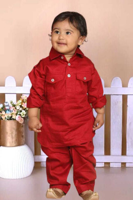 MODINA ENTERPRISE Boys Casual Kurta and Pyjama Set(Red Pack of 1)