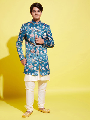 VASTRAMAY YUVA Boys Casual Kurta and Pyjama Set(Blue Pack of 1)