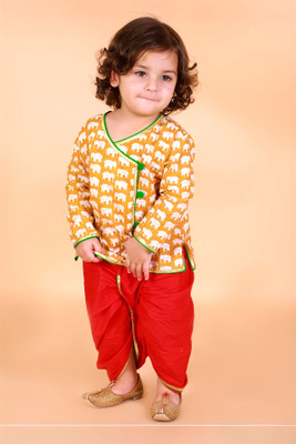 AHHYAN CREATION Baby Boys Festive & Party Kurta and Dhoti Pant Set(Yellow Pack of 1)