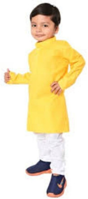 VDC CREATIONS Baby Boys Festive & Party Kurta and Pyjama Set(Yellow Pack of 1)
