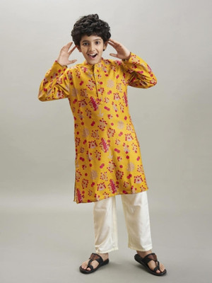 Bittu By Bhama Boys Festive & Party Kurta and Pyjama Set(Yellow Pack of 1)
