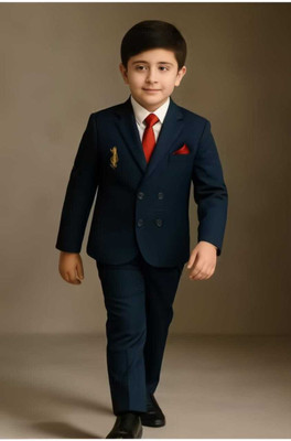 Adinath Fashion Boys Festive & Party Blazer, Shirt and Trouser Set(Blue Pack of 1)