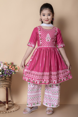 NFASHION Girls Festive & Party Salwar and Kurta Set(Pink Pack of 1)