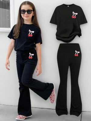Diacha Girls Casual T-shirt Trouser(Black)