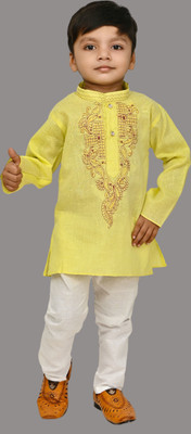 Oxipital Club Boys Festive & Party Kurta and Pyjama Set(Yellow Pack of 1)