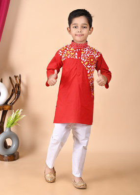 SYENTERPRISE Boys Festive & Party Kurta and Dhoti Pant Set(Red Pack of 1)