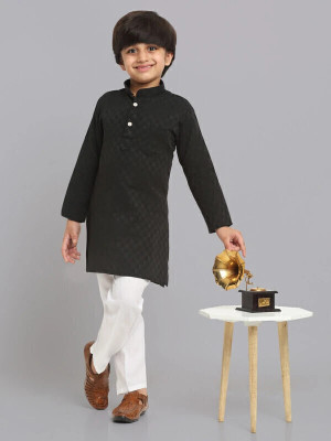 RCENSA Boys Festive & Party Kurta and Pyjama Set(Black Pack of 1)