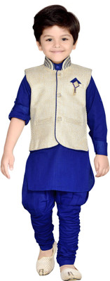 AJ Dezines Boys Festive & Party Kurta, Waistcoat and Pyjama Set(Blue Pack of 1)