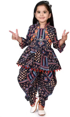 Vaikunth Baby Girls Casual Ethnic Jacket, Kurta and Dhoti Pant Set(Black Pack of 1)