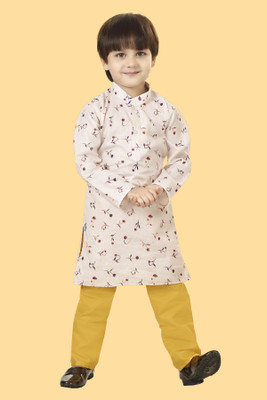 VISHESTA Boys Festive & Party Kurta and Pyjama Set(Beige Pack of 1)