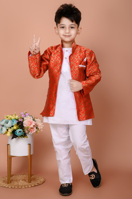 Alexa Creations Boys Festive & Party Kurta and Pyjama Set(Red Pack of 1)