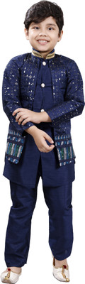 Smuktar garments Boys Casual, Festive & Party, Wedding Kurta, Waistcoat and Pyjama Set(Dark Blue Pack of 1)