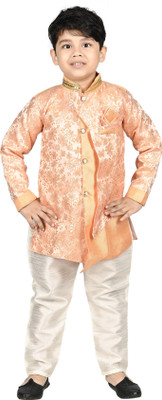 Smuktar garments Boys Festive & Party Kurta and Pyjama Set(Orange Pack of 1)
