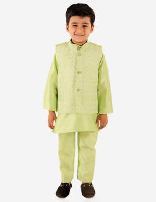 Superminis Boys Festive & Party Kurta & Waistcoat Set(Green Pack of 1)