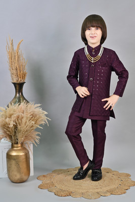 AHHAAAA Boys Festive & Party Kurta and Breeches Set(Purple Pack of 1)