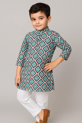Eliq Boys Festive & Party Kurta and Pyjama Set(Blue Pack of 1)