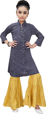 simran Girls Festive & Party Kurta and Palazzo Set(Grey Pack of 1)