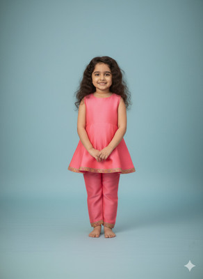 FLEXAA Girls Festive & Party, Casual, Formal, Wedding Kurta and Palazzo Set(Pink Pack of 1)