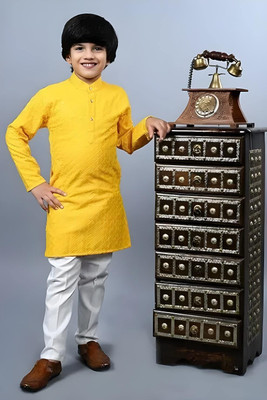 Eliq Boys Festive & Party Kurta and Pyjama Set(Yellow Pack of 1)