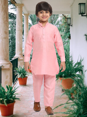 RCENSA Boys Festive & Party Kurta and Pyjama Set(Pink Pack of 1)