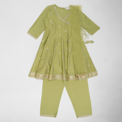 Akkriti by Pantaloons Girls Casual Dupatta and Pyjama Set(Green Pack of 1)