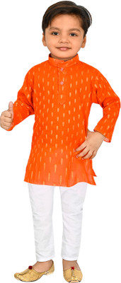 NEWJON Boys Festive & Party Kurta and Pyjama Set(Orange Pack of 1)