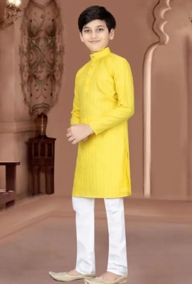 LABELZERO Baby Boys Festive & Party Kurta and Pyjama Set(Yellow Pack of 1)