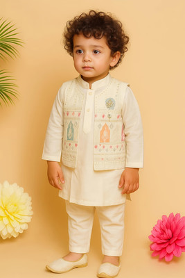 Aksa Fashion Boys Festive & Party Kurta, Waistcoat and Pyjama Set(Grey Pack of 1)