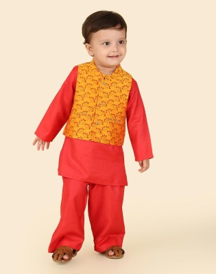 Fabindia Baby Boys Festive & Party Kurta and Pyjama Set(Red Pack of 3)