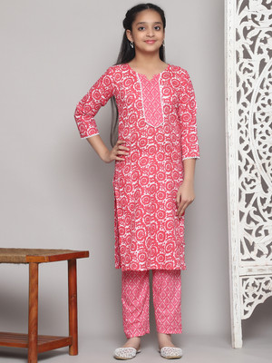 SATVASHIV Girls Festive & Party, Casual Kurta and Pyjama Set(Orange Pack of 1)