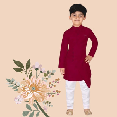 VDC CREATIONS Baby Boys Festive & Party Kurta and Pyjama Set(Maroon Pack of 1)