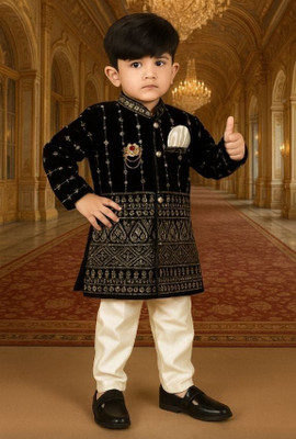 BURRAKH CREATION Boys Festive & Party, Wedding, Casual, Formal Sherwani and Churidar Set(Black Pack of 1)