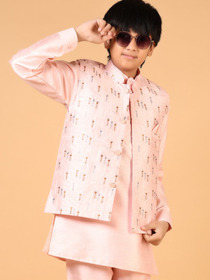 V-MART Boys Festive & Party Kurta and Pyjama Set(Pink Pack of 1)