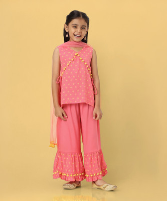 NautiNati Girls Festive & Party Kurta and Sharara Set(Pink Pack of 1)