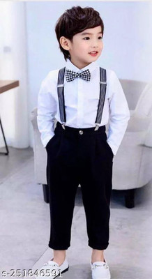 ULTRINA Boys Party(Festive) Shirt Pant, Bow Tie, Suspenders(WHITE)