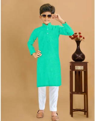 vd feb Boys Festive & Party Kurta and Pyjama Set(Green Pack of 1)