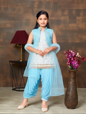 Tasrika Girls Festive & Party Kurta and Patiala Set(Blue Pack of 3)