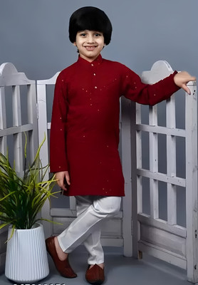 Alexa Cretion Boys Festive & Party Kurta and Pyjama Set(Red Pack of 1)