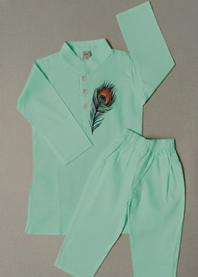 SnugCute Baby Boys Festive & Party Kurta and Pyjama Set(Green Pack of 1)