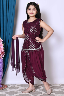 FHKIDS FASHION Baby Girls Festive & Party Kurti, Patiala and Dupatta Set(Purple Pack of 1)