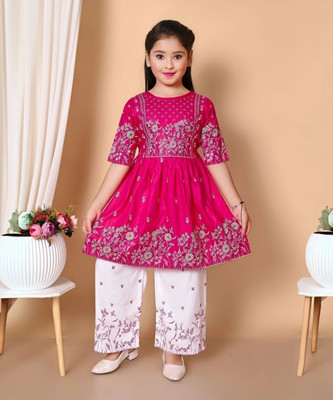 HAVINOSH Girls Festive & Party, Casual, Wedding Kurta and Sharara Set(Pink Pack of 1)