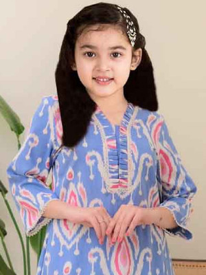 Heerkart Girls Casual Dupatta and Pyjama Set(Blue Pack of 1)