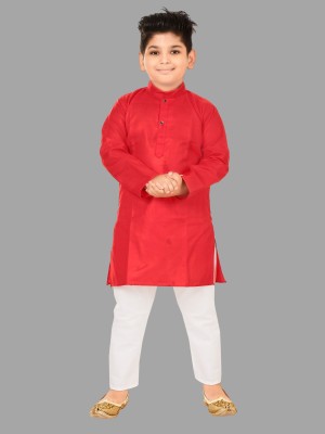 Mahanidhi Creations Boys Festive & Party Kurta and Pyjama Set(Red Pack of 2)