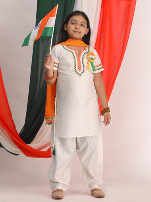 VASTRAMAY Girls Festive & Party Kurta and Pyjama Set(White Pack of 1)