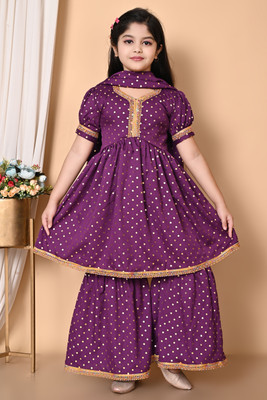STYLE IQ Girls Festive & Party Kurti, Patiala and Dupatta Set(Purple Pack of 1)