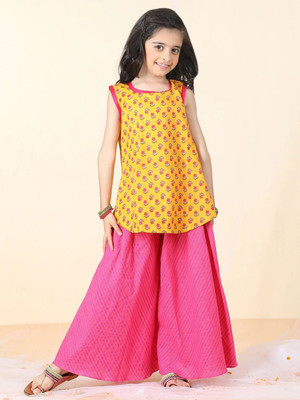 Kinder Kids Girls Casual Kurta and Dhoti Pant Set(Yellow Pack of 1)