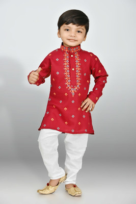 COSMOS ART ENTERPRISE Boys Casual Kurta and Pyjama Set(Maroon Pack of 1)