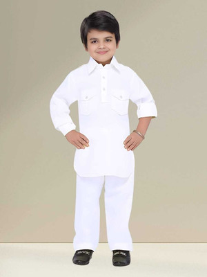 MUSTAKIN CREATION Baby Boys Casual Kurta and Pyjama Set(White Pack of 40)