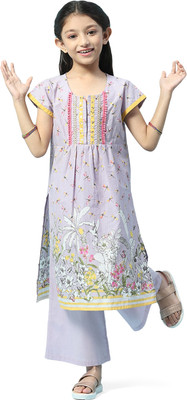 BIBA Girls Festive & Party Kurta and Trouser Set(Purple Pack of 2)