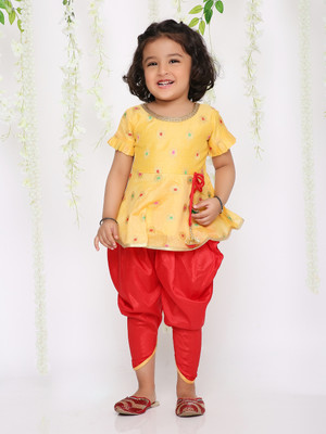 KID1 Girls Festive & Party Dhoti & Kurta Set(Yellow Pack of 1)